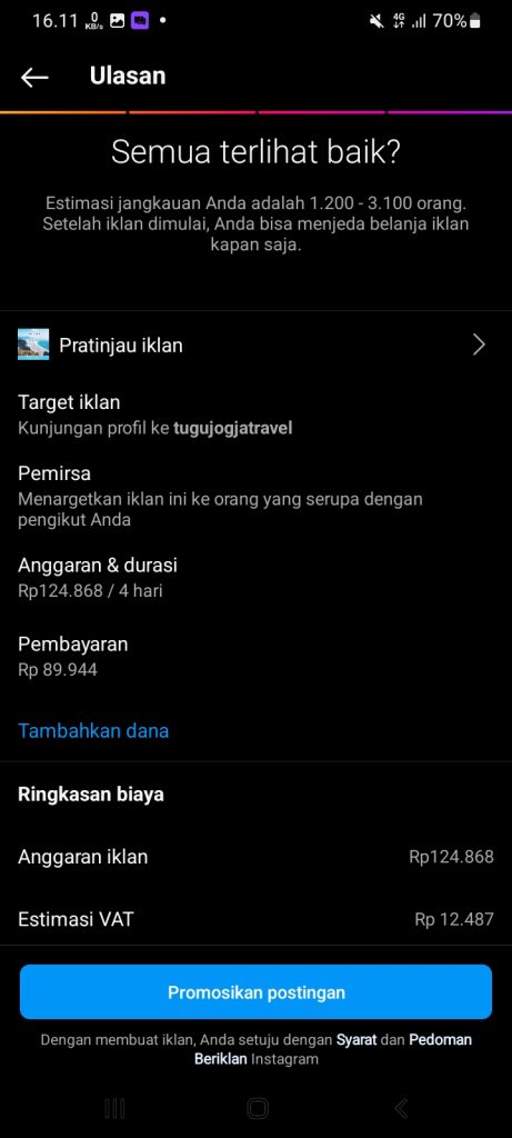 resume iklan pada Instagram Ads